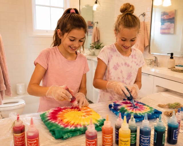 screen free activities for teens rainy days tie-dye t-shirts